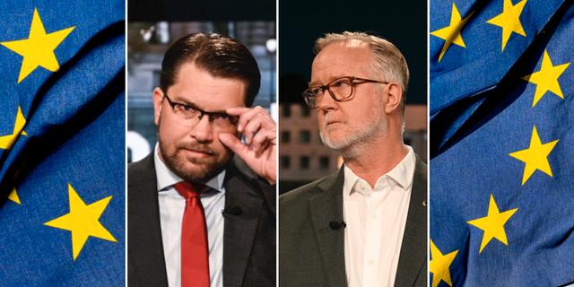 Iluustrationsbilder av EU, Åkesson, Pehrson. TT