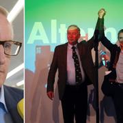 Carl Bildt/Ledarna för AfD reagerar på de första prognoserna. 