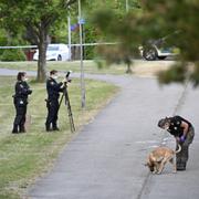 Polis på plats efter knivskärningen i Ängelholm i juni.