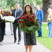 Utrikesminister Ann Linde (S) vid Katarina kyrka.