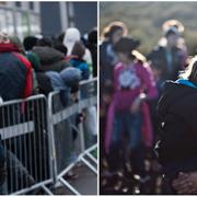 Vänster: En polis håller koll när asylsökande slussas vid Hyllie station utanför Malmö. Höger: En jezidisk kvinna och hennes dotter på ön Lesbos. Jezidierna är en förföljd kristen grupp i Mellanöstern. Arkivbilder.