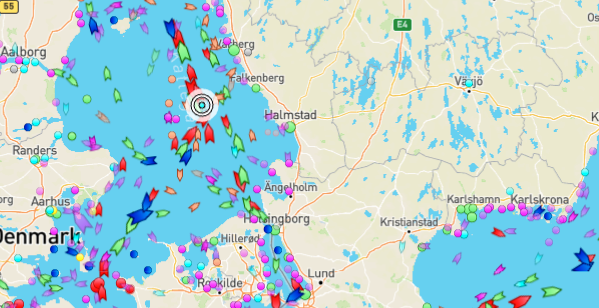 Fartyget Ladoga passerade Malmö och vidare till Kattegat Marinetraffic