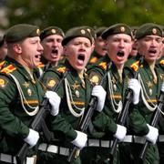 Russian servicemen march during the Victory Day military parade in Moscow, May 9, 2024.