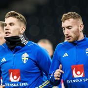 Viktor Gyökeres och Dejan Kulusevski på träning den 14/10