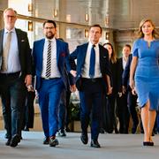 Ulf Kristersson (M), Jimmie Åkesson (SD), Ebba Busch (KD) och Johan Pehrson (L).