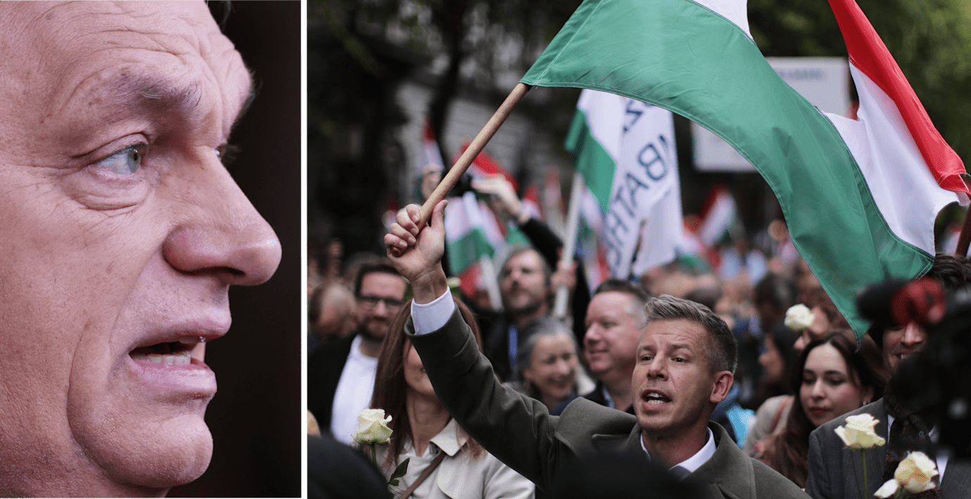 Premiärminister Viktor Orbán och oppositionsledaren Peter Magyar.