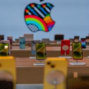 iPhones are on display during a press preview of India's first Apple Store in Mumbai, India
