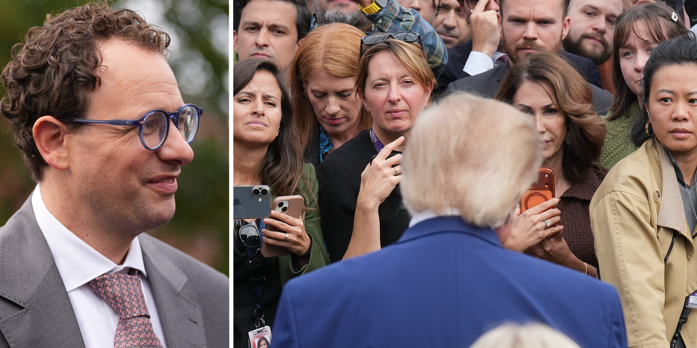 Dario Amodei och Donald Trump i samband med pressträffen efter techledarnas möte.