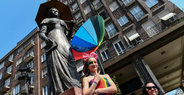 Pridefirande i Budapest i juli 2021.  Anna Szilagyi / AP