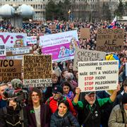 Protester mot regeringens mediepolitik i Bratislava tidigare i år.