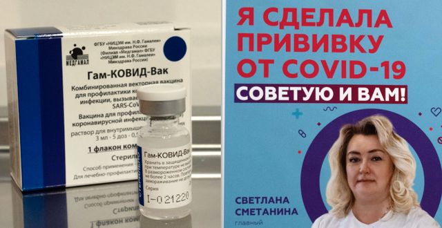 Det ryska vaccinet/Infektionsläkaren Svetlana Smetanina med budskapet: “Jag har vaccinerat mig mot covid-19, gör det du med!” Tatiana Kireeva/TT