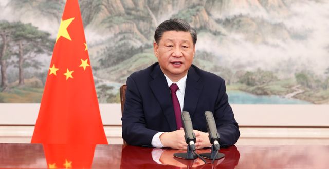 Xi Jinping under det anförande där han kritiserade sanktionerna. Huang Jingwen / AP