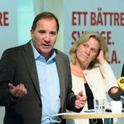 Socialdemokraternas partiledare Stefan Löfven, Magdalena Andersson och Ibrahim Baylan.