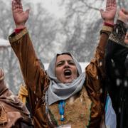 Oppositionsanhängare demonstrerar i Kashmir i januari. Mukhtar Khan / AP