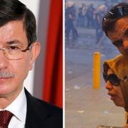 Davutoğlu och demonstranter.