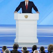 Vladimir Putin under sitt tal i dag.