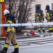 Räddningstjänsten på plats efter explosionen. 