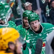 Jubel efter 1-0 av Rögle BK:s Fredrik Olofsson.