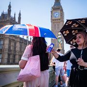 Turister i London tar skydd undan värmen.