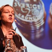 Cecilia Skingsley, vice riksbankschef, vid en presskonferens om den elektronisk valutan.