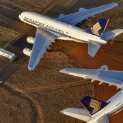 Grounded Airbus A380s in Alice Springs, Australia, in May 2020.