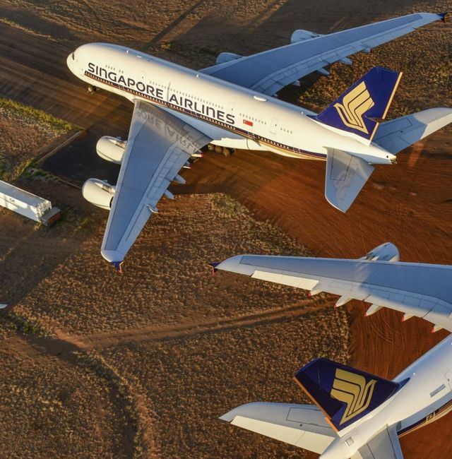Grounded Airbus A380s in Alice Springs, Australia, in May 2020. Photographer: Steve Strike/Getty
