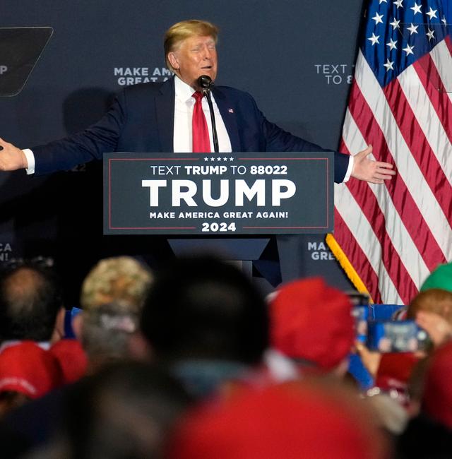 Former President Donald Trump speaks at a campaign event Thursday, April 27, 2023, in Manchester, N.H. (AP Photo/Charles Krupa)  NHCK320 Charles Krupa / AP