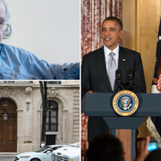 Noam Chomsky, Epsteins hus i New York och Obama och Burns /Arkivbilder