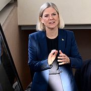 Socialdemokraternas partiledare Magdalena Andersson  i samband med dagens pressträff.