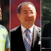 Kasper Schmeichel, Vichai Srivaddhanaprabha och Theresa May. 