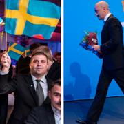 SD:s valvaka och Fredrik Reinfeldt.