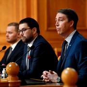 Sverigedemokraternas Henrik Vinge, Jimmie Åkesson och Richard Jomshof.