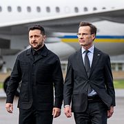 Statsminister Ulf Kristersson (M) och Ukrainas president Volodymyr Zelenskyj i Linköping 2025. Arkivbild.