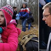 Barn väntar på sina föräldrar efter att ha korsat den ungersk-serbiska gränsen i februari. Aleksandar Vucic.