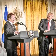 Stefan Löfven och Donald Trump på tisdagens presskonferens. 