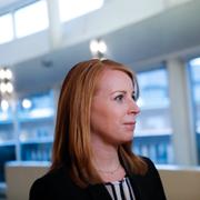 Annie Lööf efter årets första partiledardebatt i Riksdagshuset i Stockholm i början av januari.