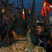 Kurdiska styrkor i Aleppo på lördagen. 