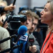 Federica Mogherini i samband med måndagens möte i Bryssel