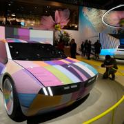 The concept car Dee from BMW that can change its color at will is displayed during the Auto Shanghai 2023.