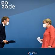 Frankrikes president Emmanuel Macron och Tysklands förbundskansler Angela Merkel efter mötet