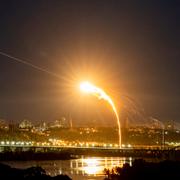 Ukrainas luftvärn skjuter ner en drönare vid ett tidigare angrepp. 