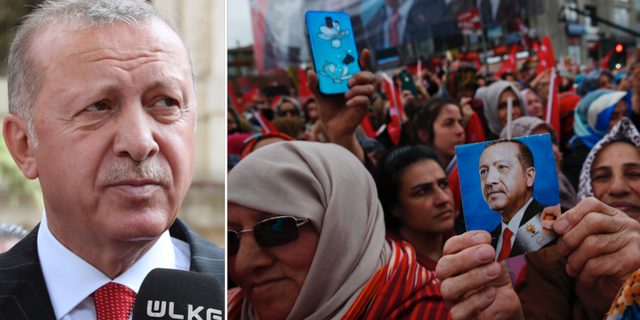 Recep Tayyip Erdogan med anhängare. TT