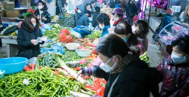 Illustrationsbild: Marknad i Wuhan i slutet av januari 2020.  Xiao Yijiu / TT NYHETSBYRÅN