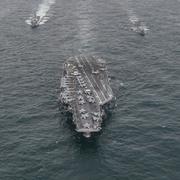 USS Nimitz (längst fram i mitten) under militärövning i Sydkorea, 2023. 