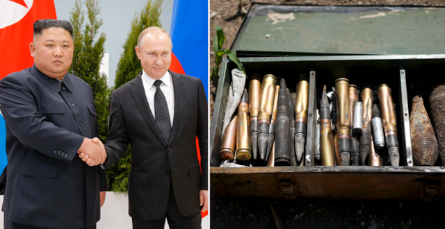 Kim Jong-Un och Vladimir Putin 2019 / Ryska odetonerade granater som nyligen visades upp av ukrainsk militär TT