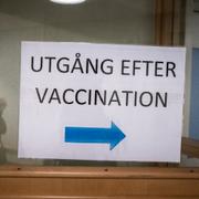 Skylt vid vaccinationsmottagning.