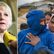 Margot Wallström. Till höger: Rohingya i flyktingläger i Bangladesh. 