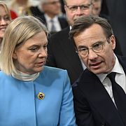 Statsminister Ulf Kristersson och Socialdemokraternas partiledare Magdalena Andersson .
