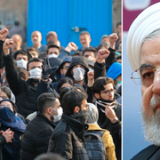 Iranska studenter under en demonstrantion efter att planet skjutits ner/Hassan Rouhani.