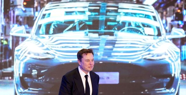 Elon Musk presenterar Model 3 i Shanghai. Aly Song / TT NYHETSBYRÅN